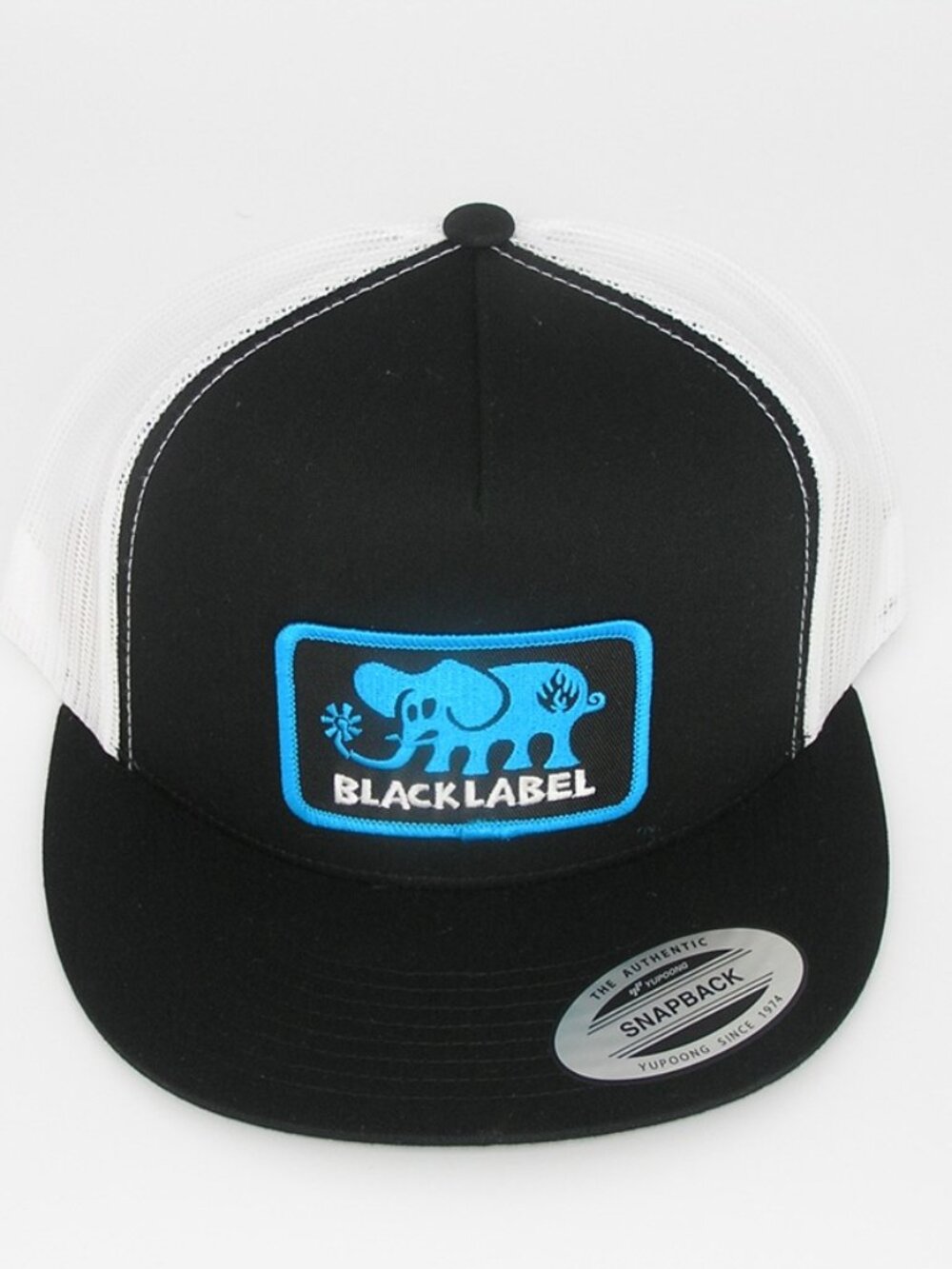 Black Label Skateboards Patch on Yupoong Classic 6006 Snapback Black/White Hat